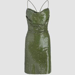 Cider green/silver sequin strappy dress with tie criss-cross back